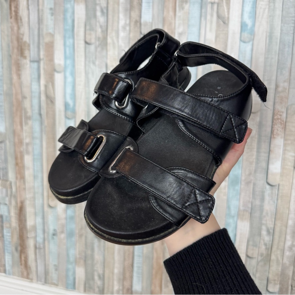 Asos 7 Black Sporty Chunky Sandals Shoes Flats Adjustable Wide Minimalist Trendy